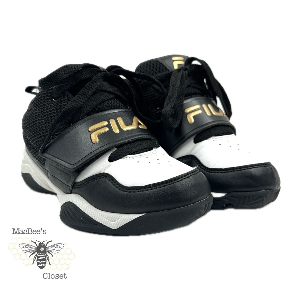 Fila Unisex Skybuzzer Size 2 Little Kids Sneaker Black Gold Velcro Shoes Hightop
